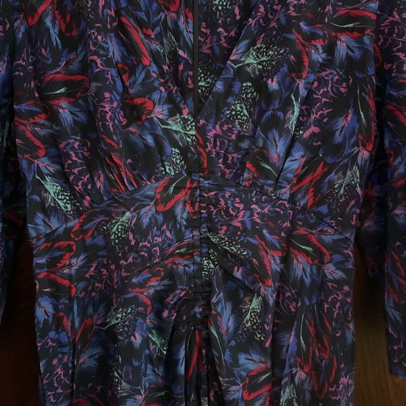 The Kooples Three Quarter Sleeve Feather Print Silk Mini Dress - Picture 7 of 8